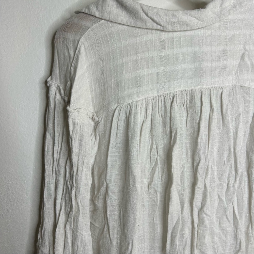 Free People White Loose Lighweight Cotton Rayon Button Down Blouse Size M - Picture 7 of 13